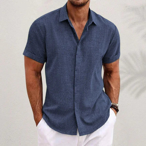 Chemise manches courtes en mélange lin homme