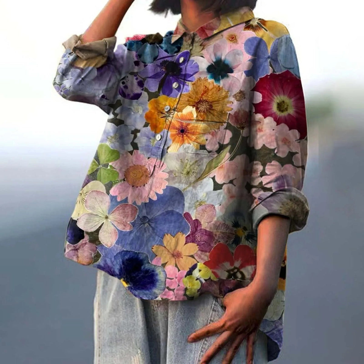 Chemise oversize pour femme avec patte de boutonnage