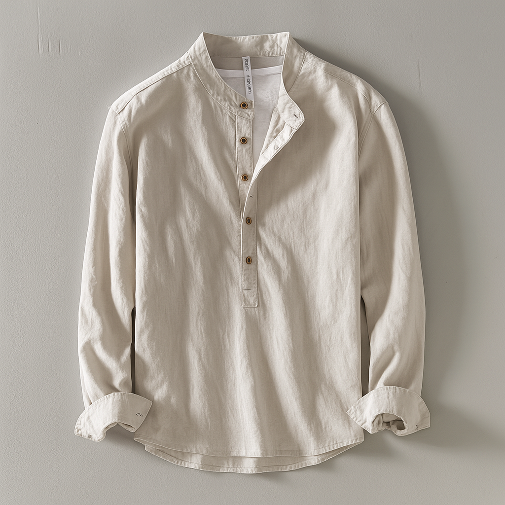 Chemise pour homme à manches longues et col officier