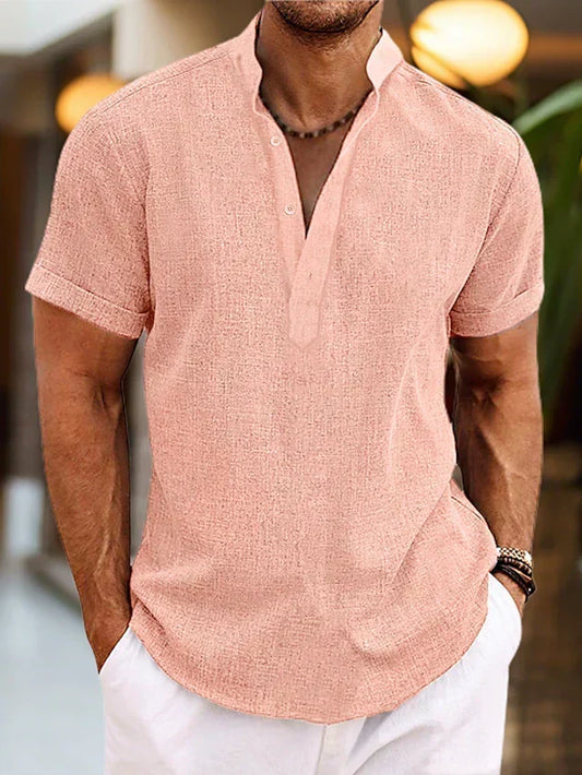 Chemise respirante d'été col Henley manches courtes