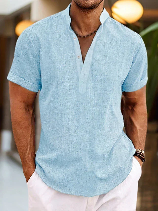 Chemise respirante d'été col Henley manches courtes