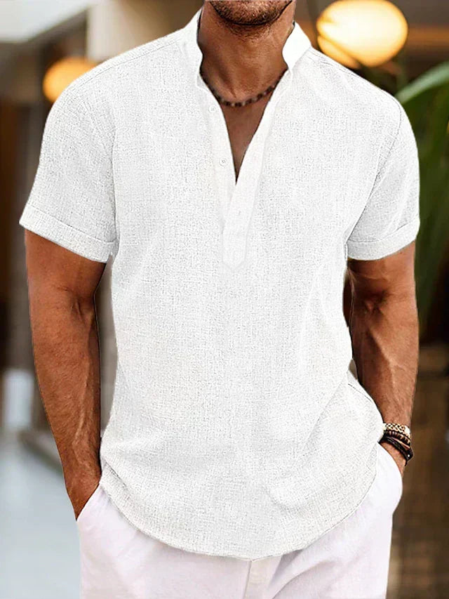Chemise respirante d'été col Henley manches courtes