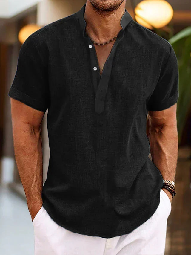 Chemise respirante d'été col Henley manches courtes