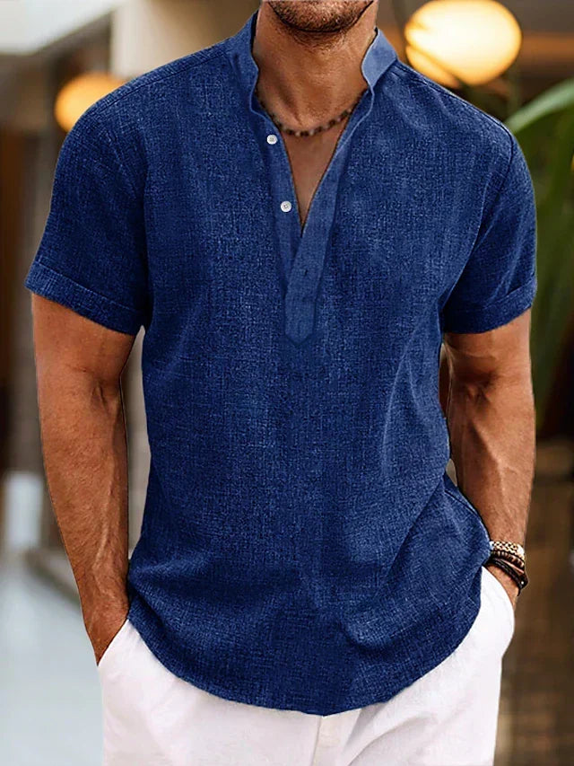 Chemise respirante d'été col Henley manches courtes