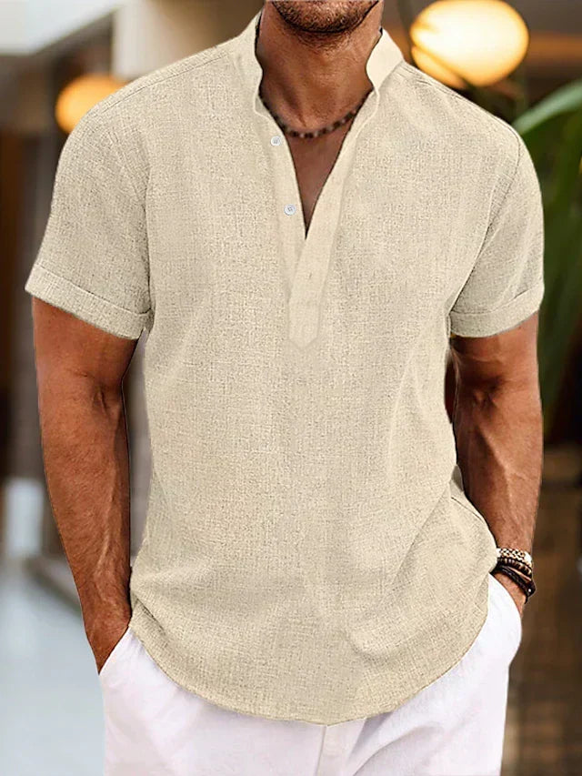 Chemise respirante d'été col Henley manches courtes