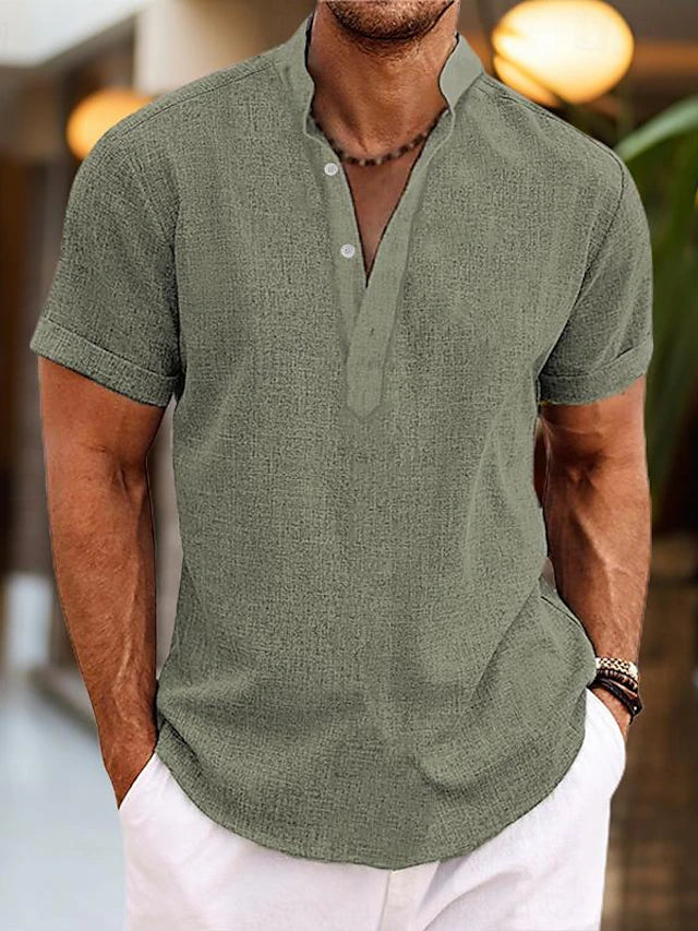 Chemise respirante d'été col Henley manches courtes