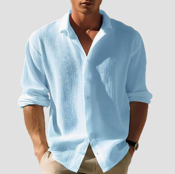 Chemise simple boutonnée à manches longues pour homme, design confortable
