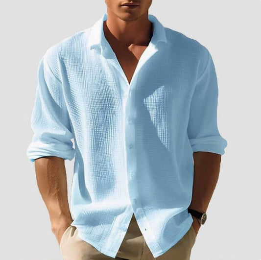 Chemise simple boutonnée à manches longues pour homme, design confortable