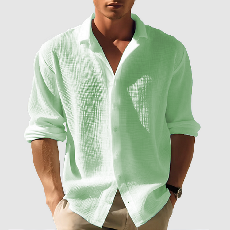 Chemise simple boutonnée à manches longues pour homme, design confortable