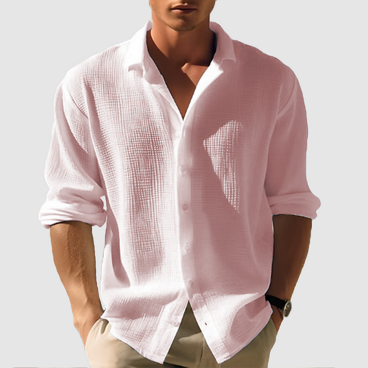 Chemise simple boutonnée à manches longues pour homme, design confortable