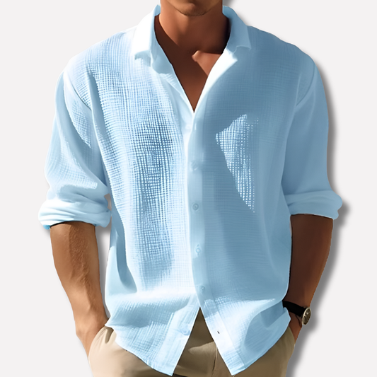 Chemise structurée en coton et lin avec col pour homme