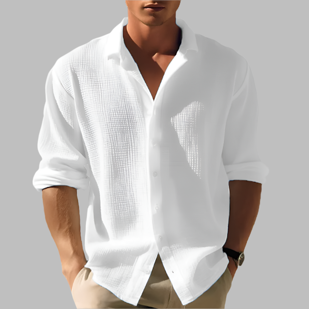 Chemise structurée en coton et lin avec col pour homme
