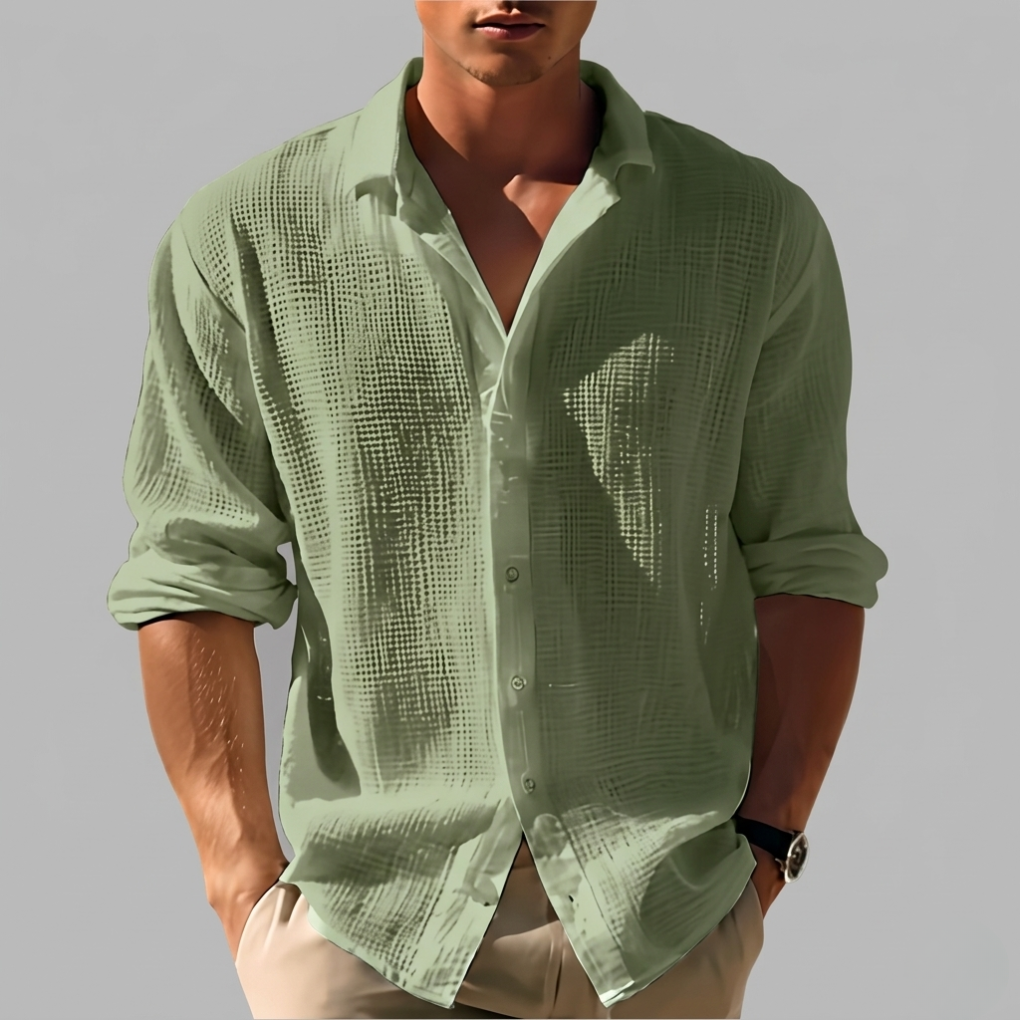 Chemise structurée en coton et lin avec col pour homme