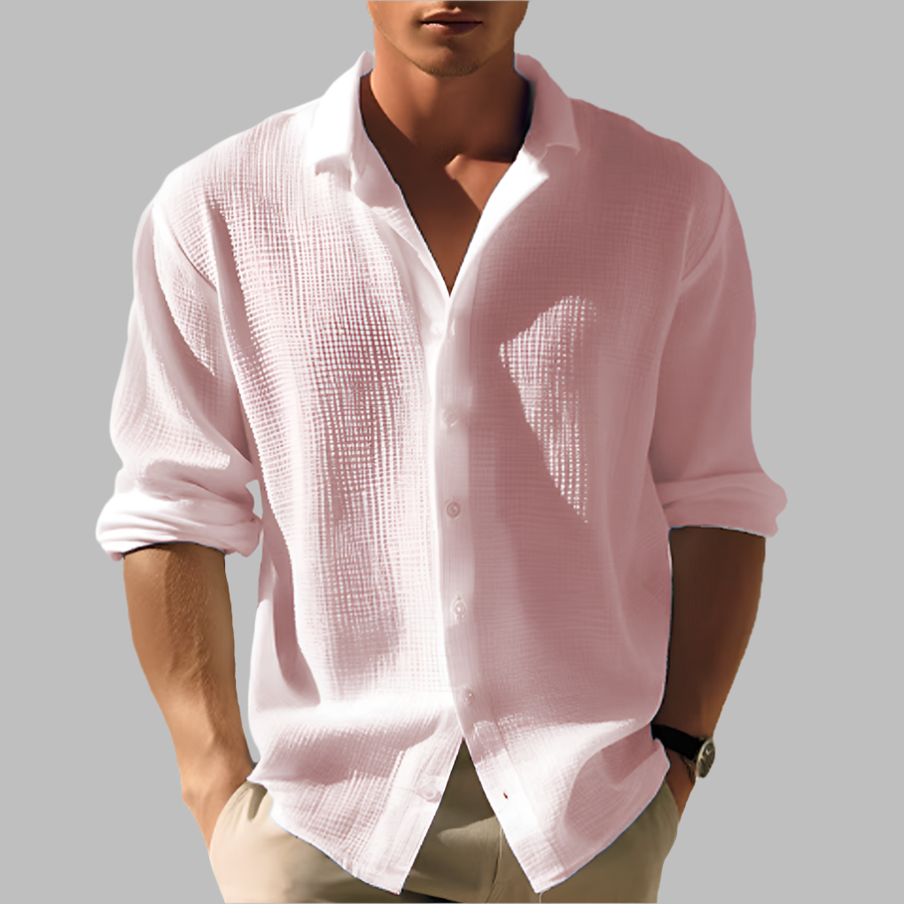 Chemise structurée en coton et lin avec col pour homme