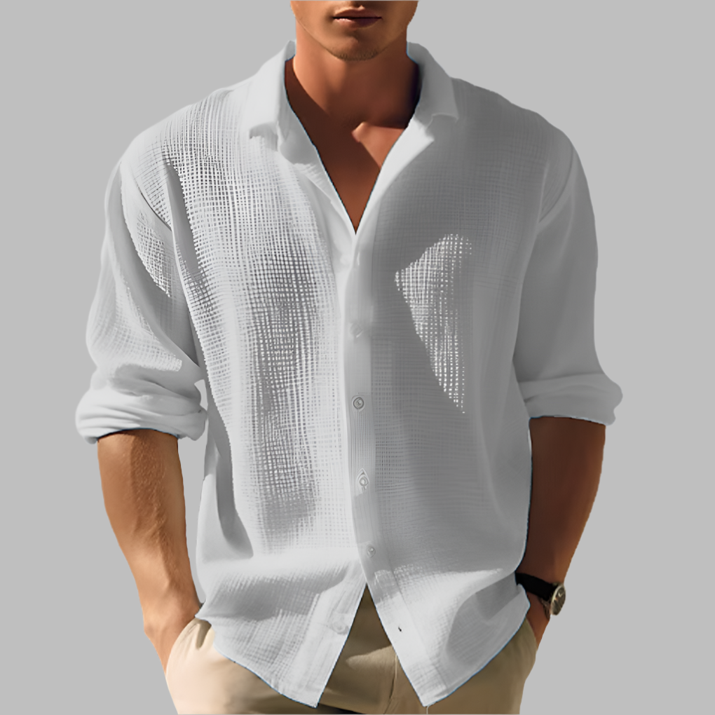 Chemise structurée en coton et lin avec col pour homme