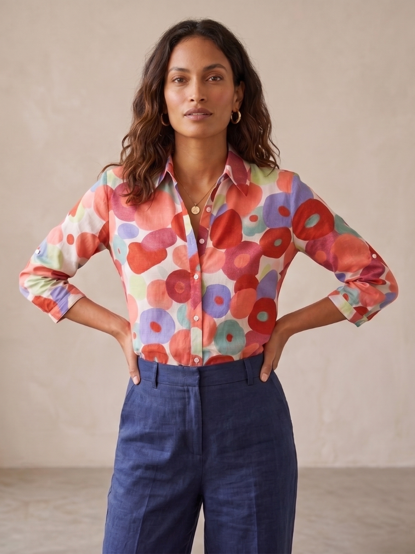 Chemisier boutonné à motif floral pour femme