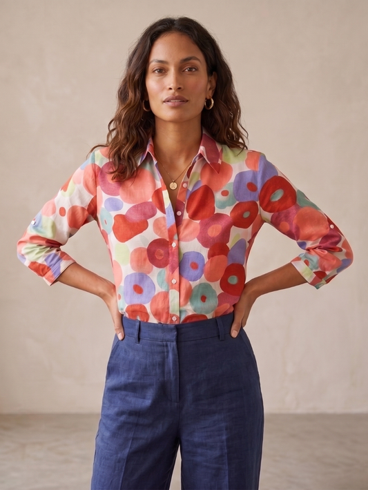 Chemisier boutonné à motif floral pour femme