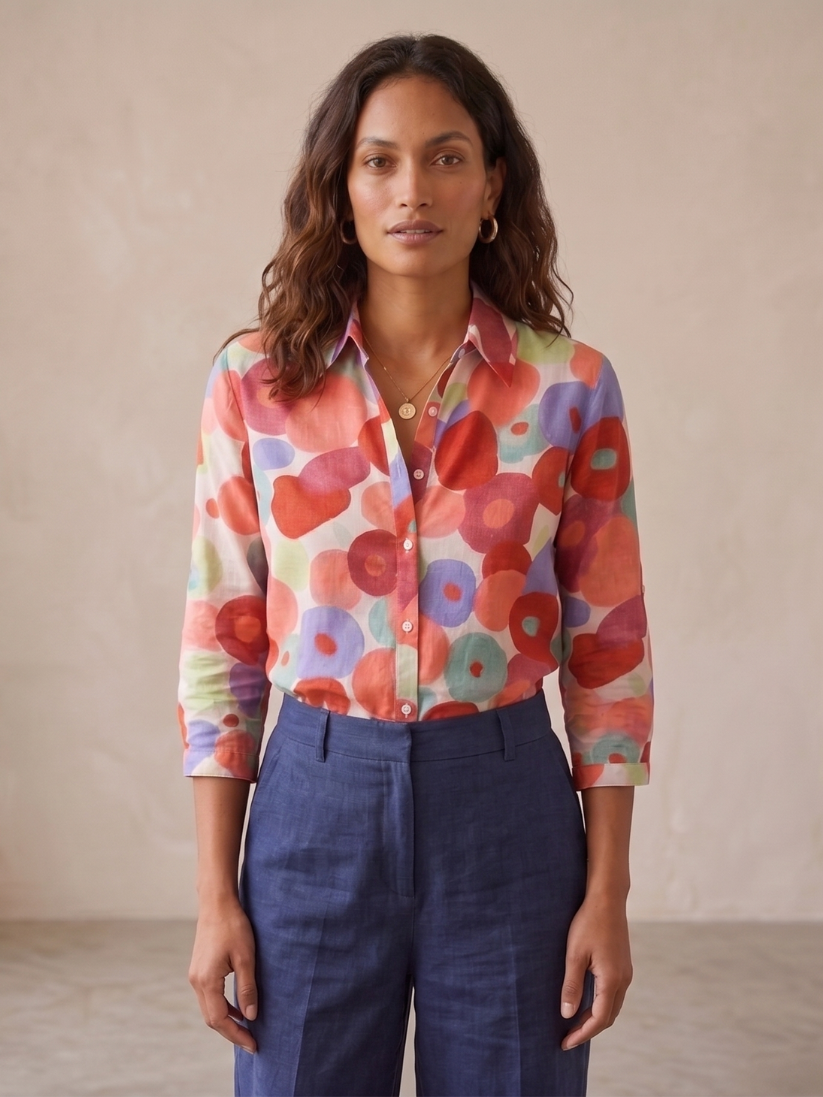 Chemisier boutonné à motif floral pour femme