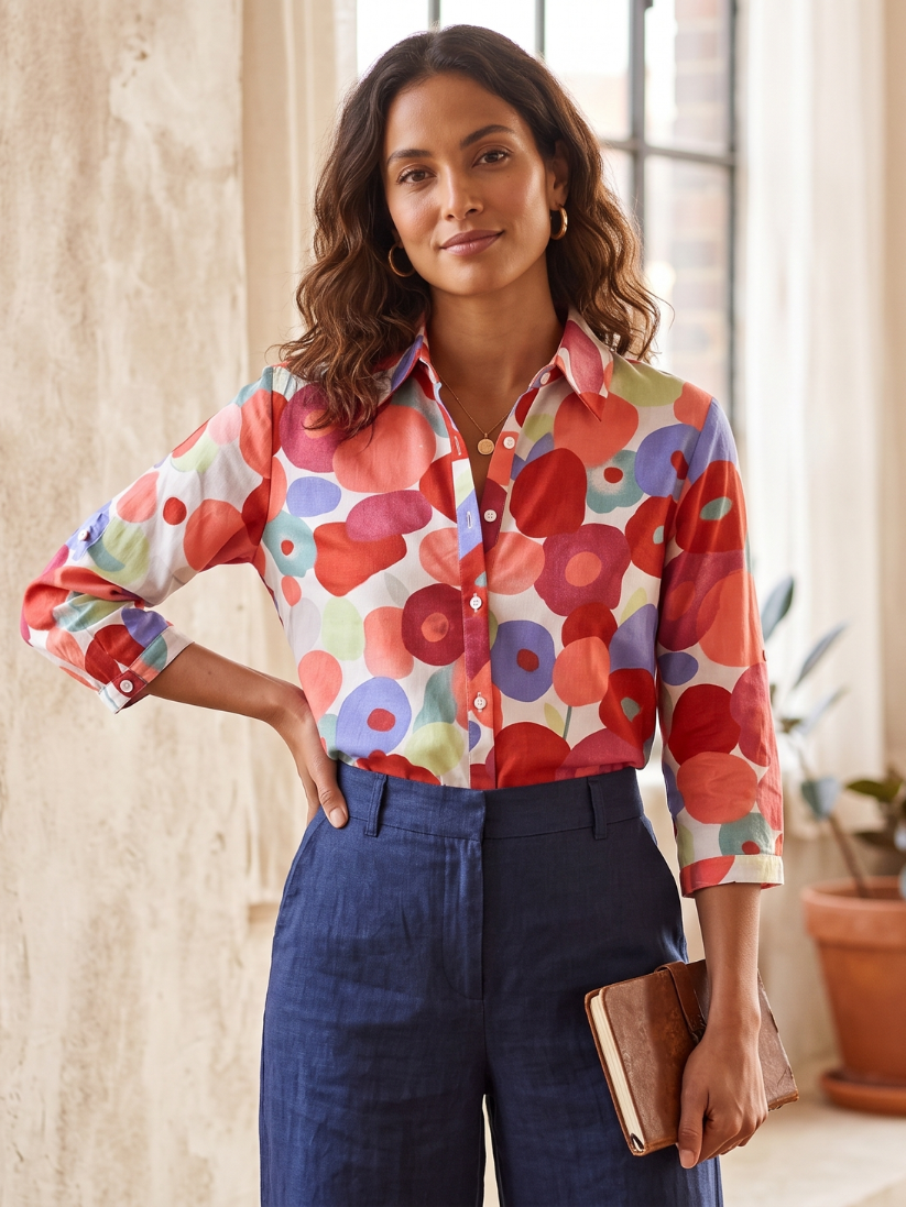 Chemisier boutonné à motif floral pour femme