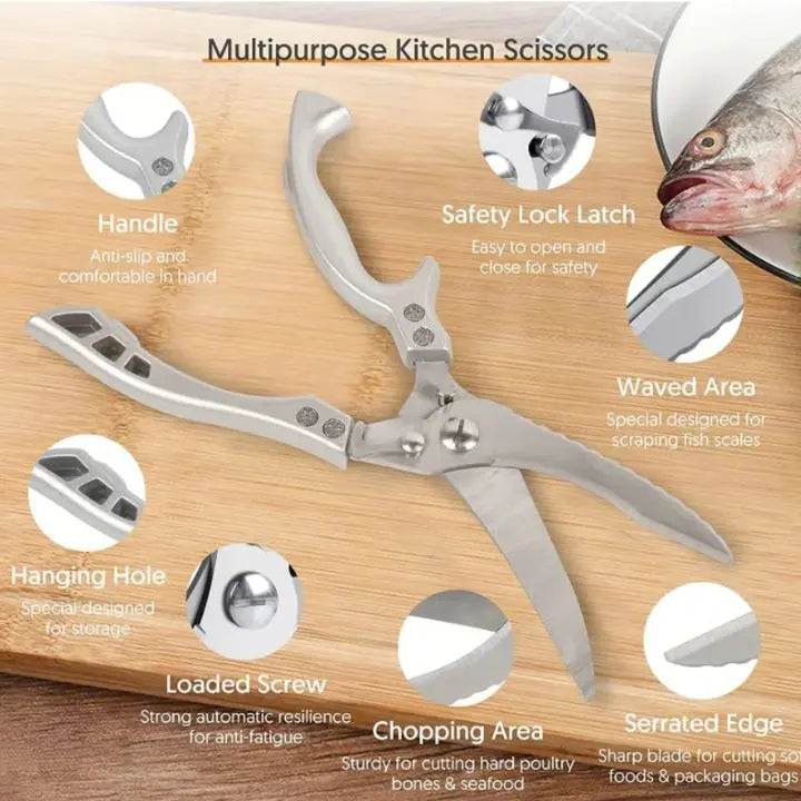 Ciseaux de cuisine ultra-résistants en acier inoxydable avec coupe sans effort