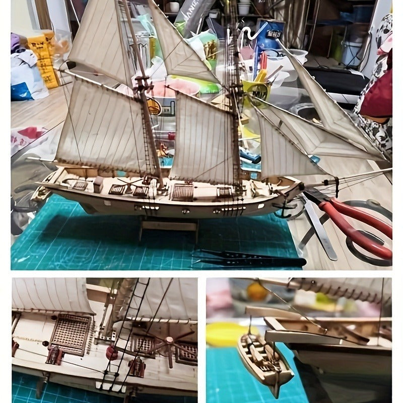 Classic Wooden Sailboat Model – Detailed 3D Puzzle for Boat Enthusiasts