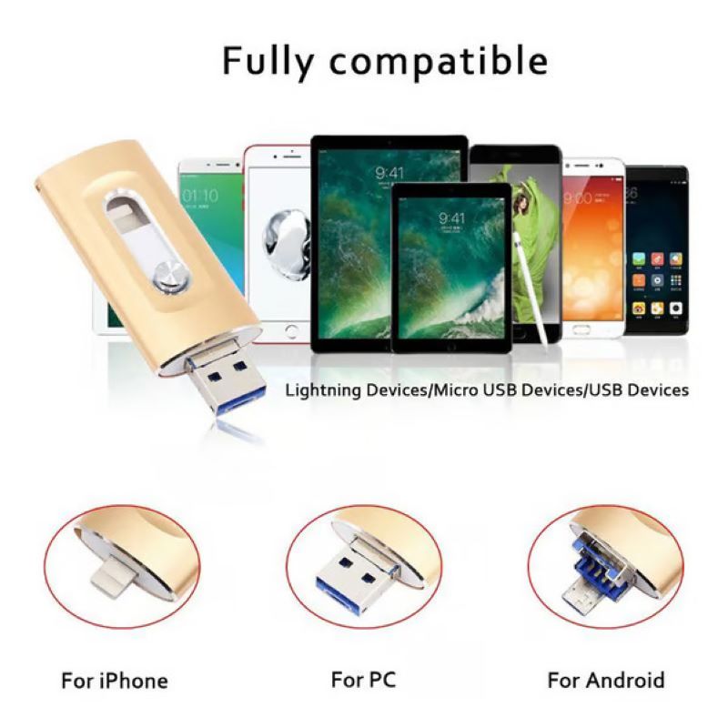 Clé USB grande capacité 3-en-1 pour téléphone portable et ordinateur