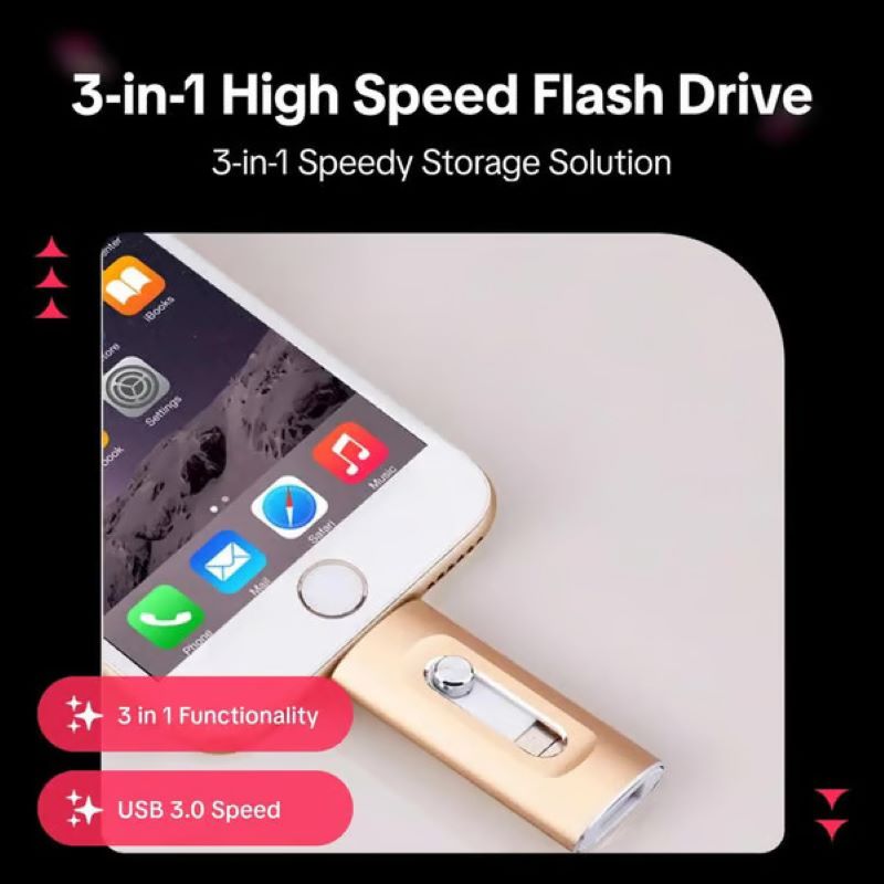 Clé USB grande capacité 3-en-1 pour téléphone portable et ordinateur