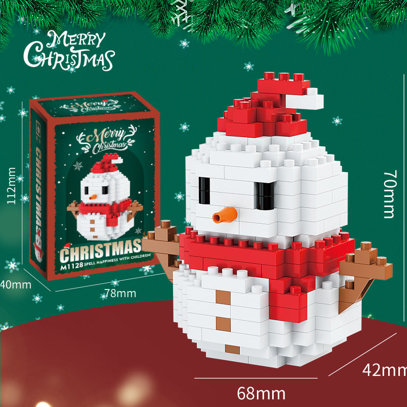 Coffret cadeau de figurines de Noël en mini briques de construction – père Noël, bonhomme de neige, renne et sapin