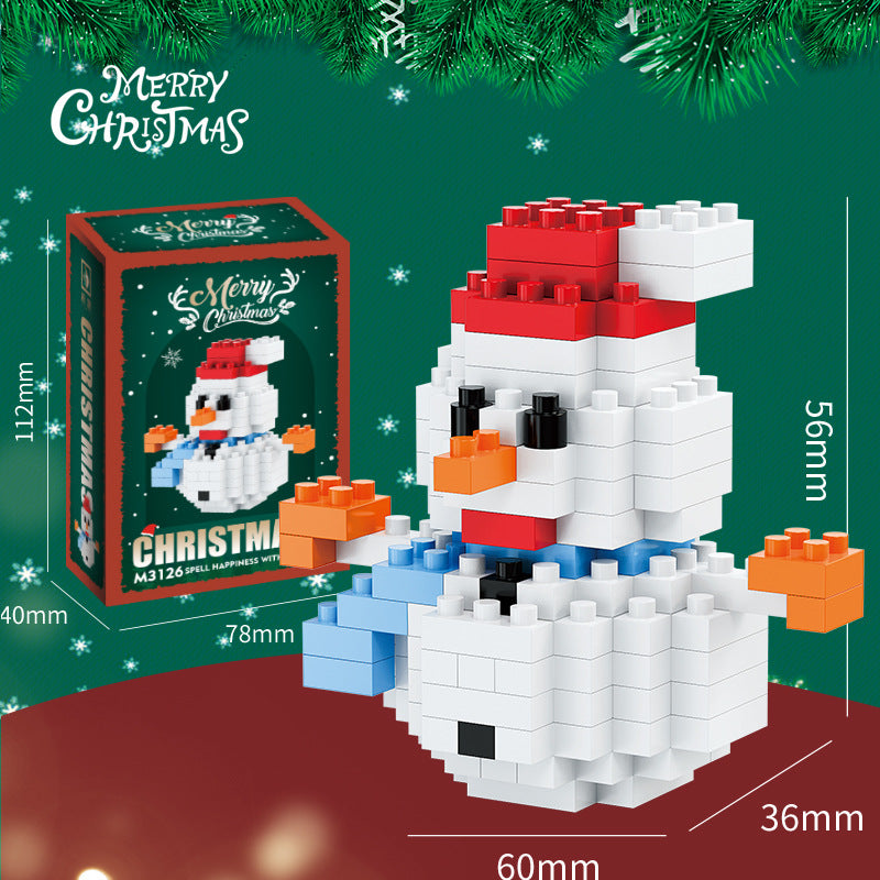 Coffret cadeau de figurines de Noël en mini briques de construction – père Noël, bonhomme de neige, renne et sapin