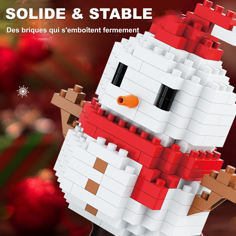 Coffret cadeau de figurines de Noël en mini briques de construction – père Noël, bonhomme de neige, renne et sapin