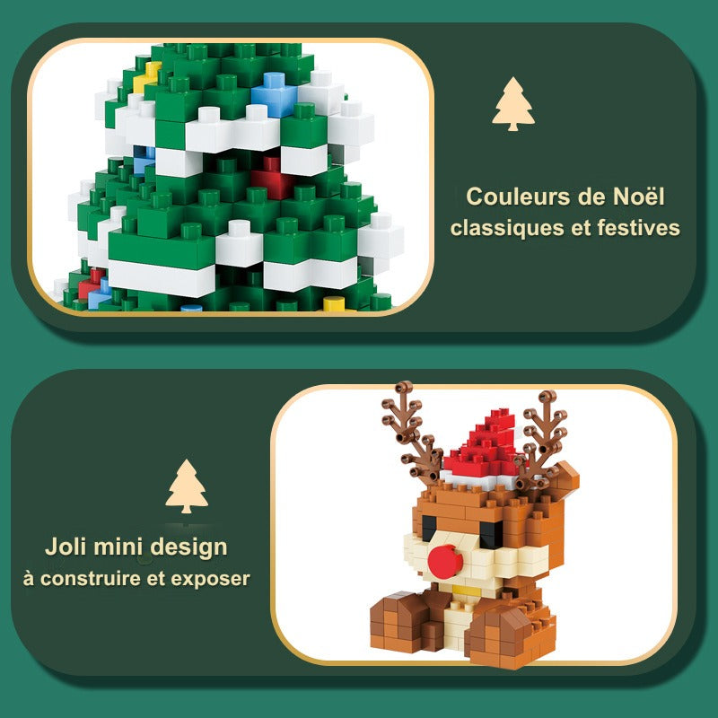 Coffret cadeau de figurines de Noël en mini briques de construction – père Noël, bonhomme de neige, renne et sapin