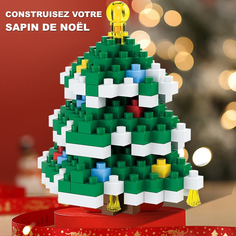 Coffret cadeau de figurines de Noël en mini briques de construction – père Noël, bonhomme de neige, renne et sapin