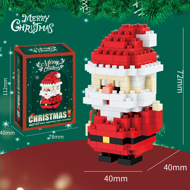 Coffret cadeau de figurines de Noël en mini briques de construction – père Noël, bonhomme de neige, renne et sapin