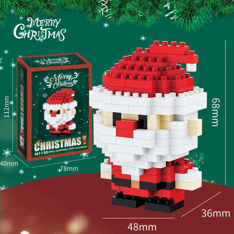 Coffret cadeau de figurines de Noël en mini briques de construction – père Noël, bonhomme de neige, renne et sapin