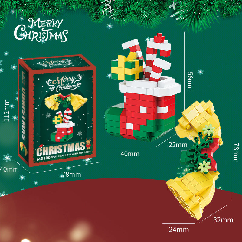 Coffret cadeau de figurines de Noël en mini briques de construction – père Noël, bonhomme de neige, renne et sapin