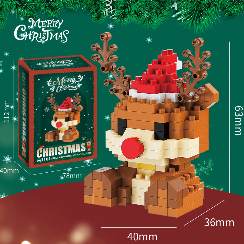 Coffret cadeau de figurines de Noël en mini briques de construction – père Noël, bonhomme de neige, renne et sapin