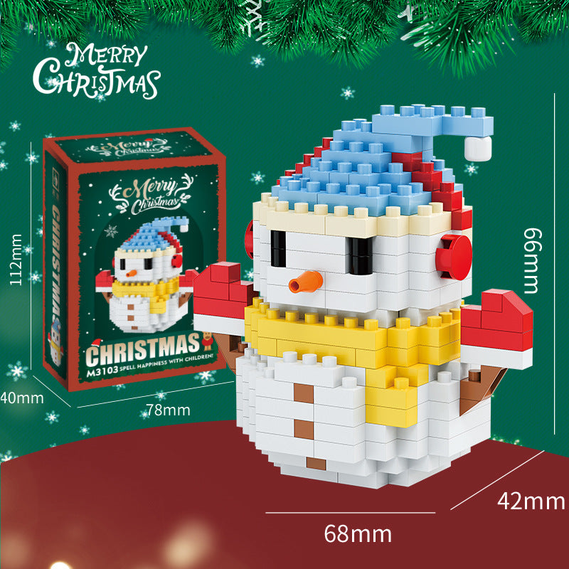 Coffret cadeau de figurines de Noël en mini briques de construction – père Noël, bonhomme de neige, renne et sapin