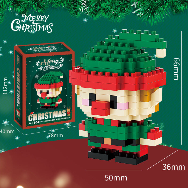 Coffret cadeau de figurines de Noël en mini briques de construction – père Noël, bonhomme de neige, renne et sapin