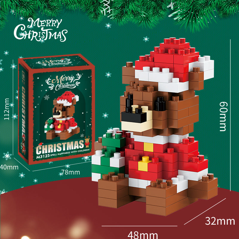 Coffret cadeau de figurines de Noël en mini briques de construction – père Noël, bonhomme de neige, renne et sapin