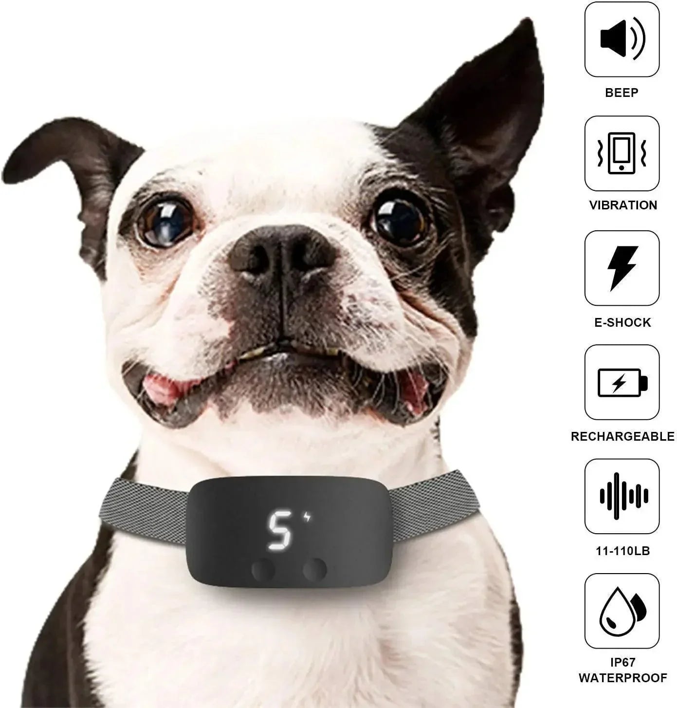 Collier anti-aboiement pour chien rechargeable et étanche