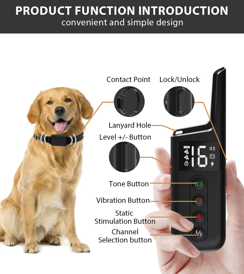 Collier de dressage électrique – télécommande 500m, étanche IPX7, modes choc, vibration et son