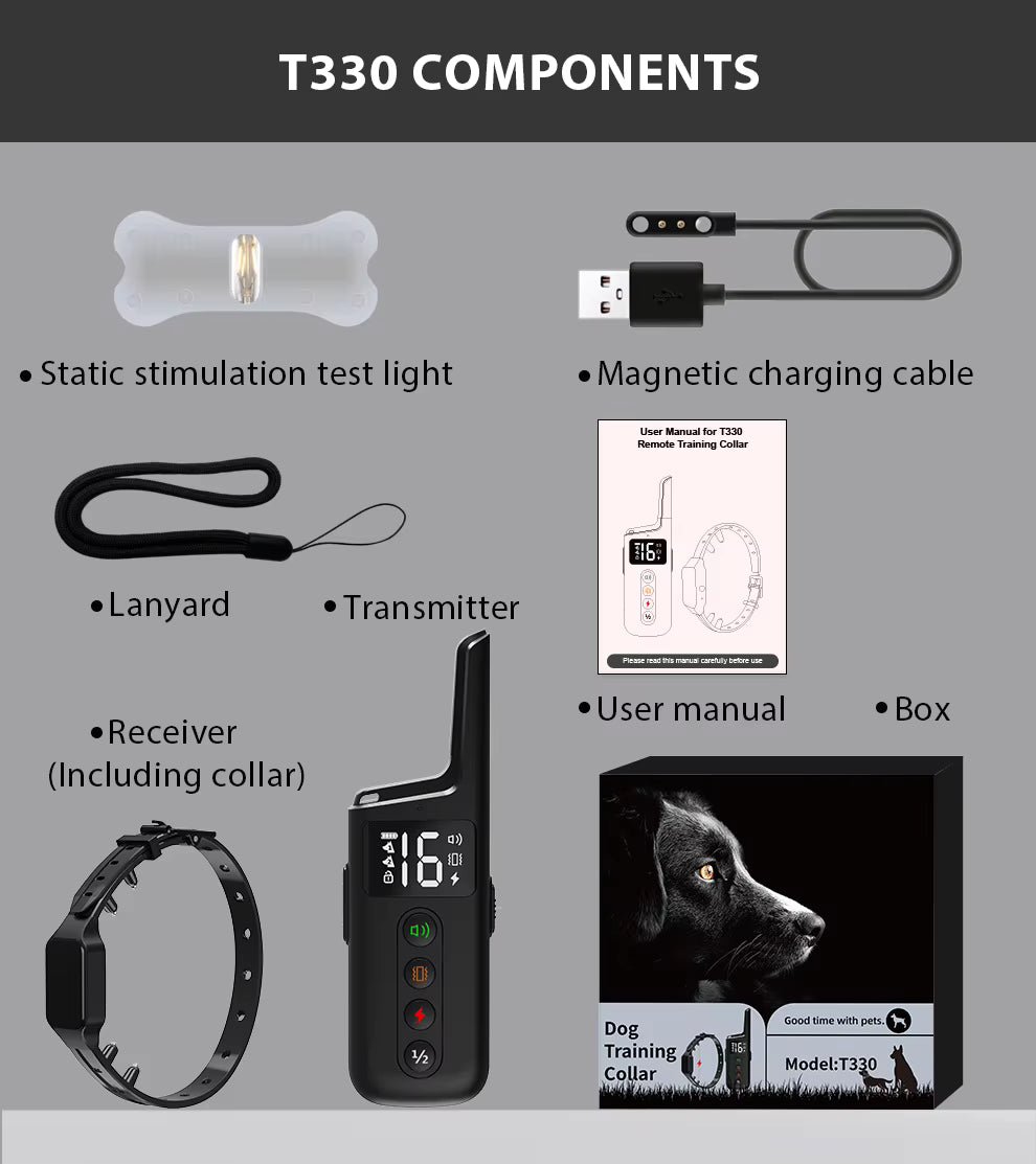 Collier de dressage électrique – télécommande 500m, étanche IPX7, modes choc, vibration et son