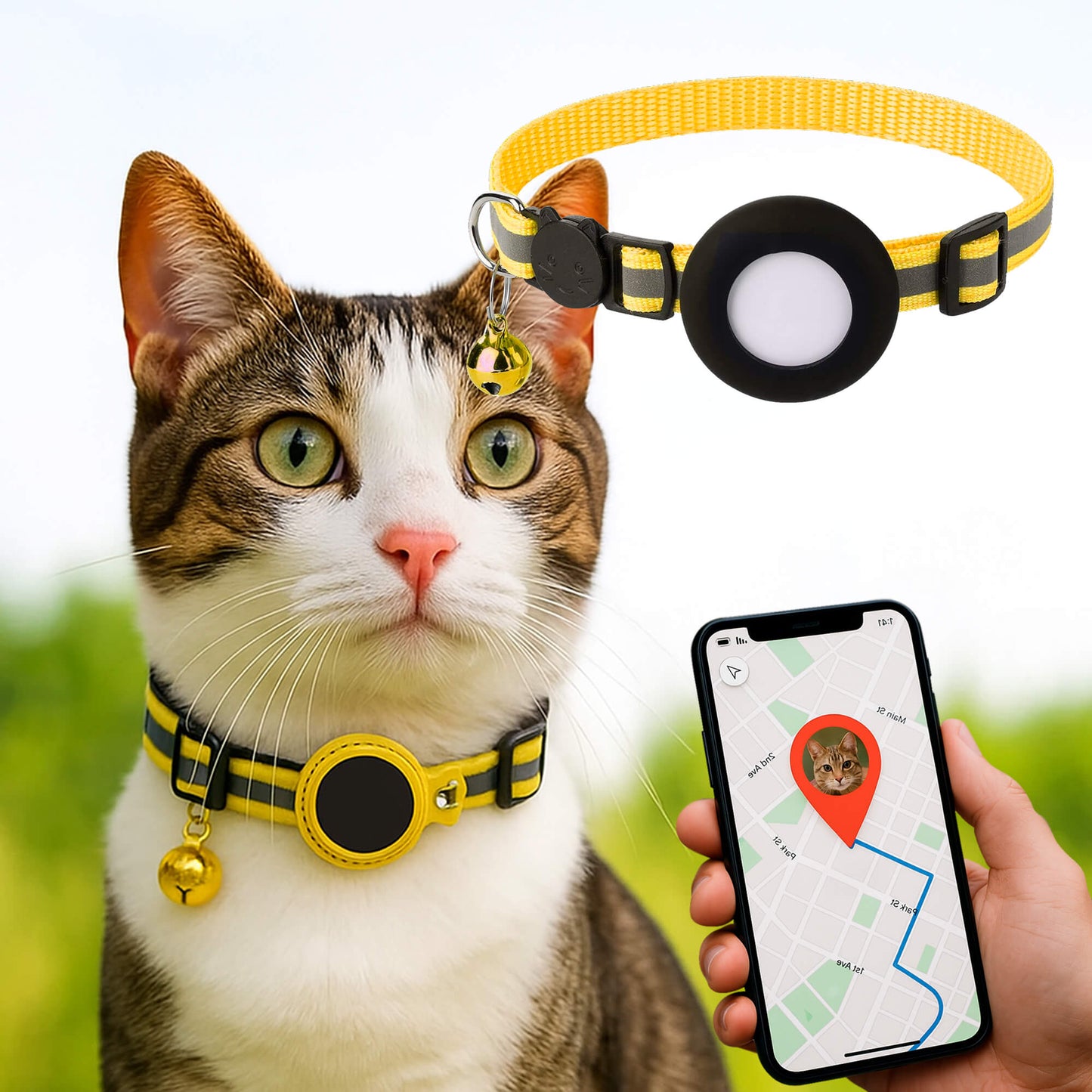 Collier GPS pour chat avec réflecteur de sécurité