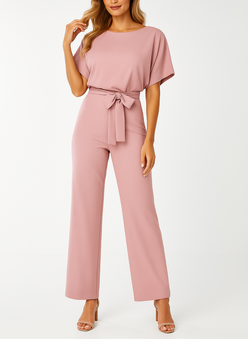 Combinaison femme élégante avec ceinture et jambes larges