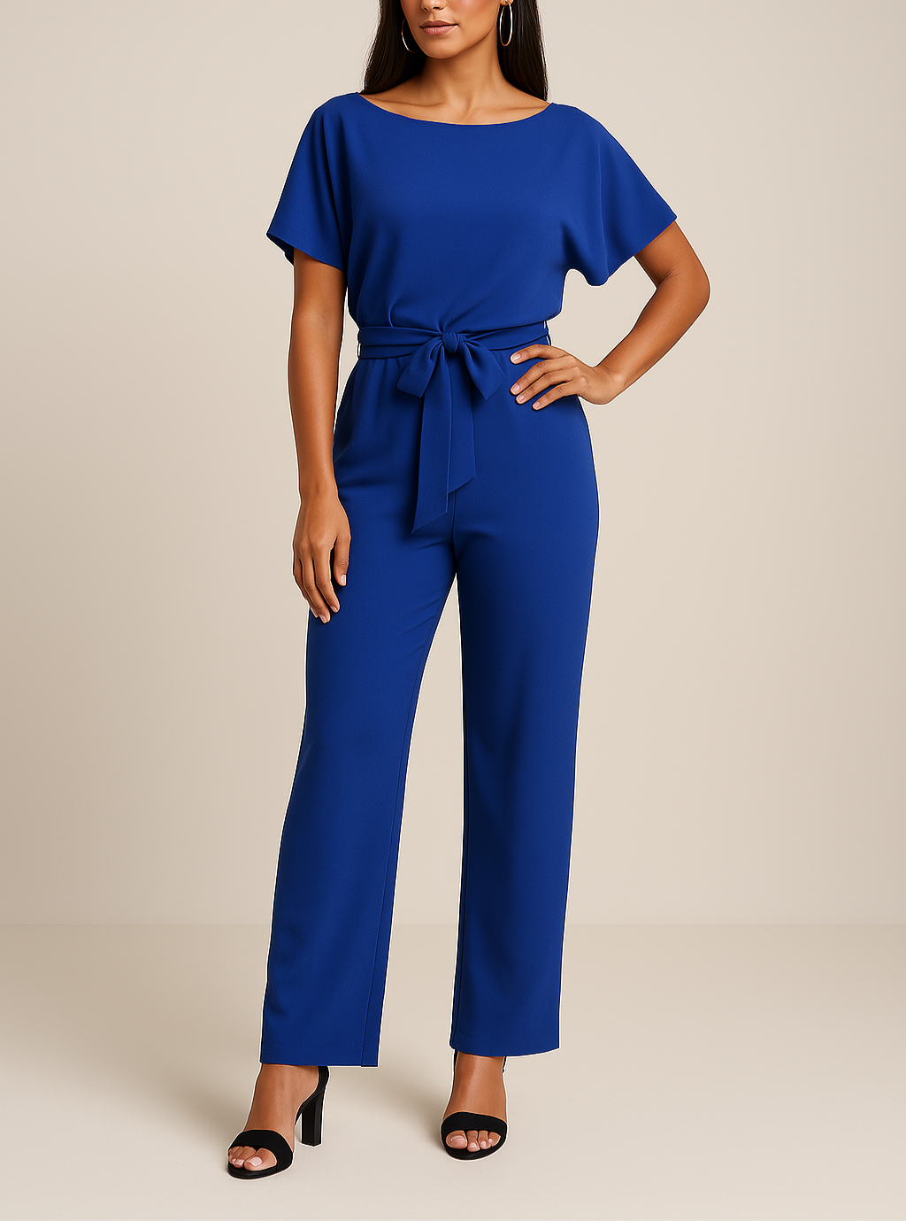 Combinaison femme élégante avec ceinture et jambes larges