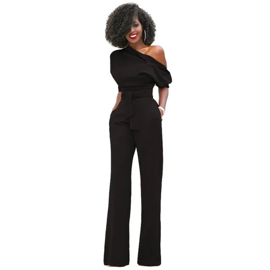 Combinaison pantalon pour femme asymétrique avec ceinture