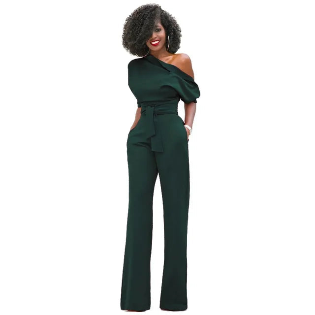 Combinaison pantalon pour femme asymétrique avec ceinture