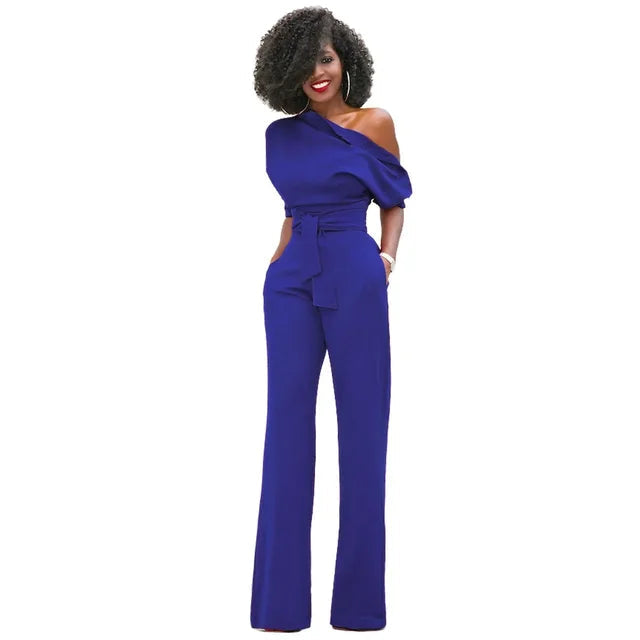 Combinaison pantalon pour femme asymétrique avec ceinture