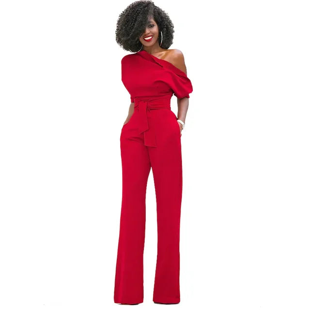 Combinaison pantalon pour femme asymétrique avec ceinture