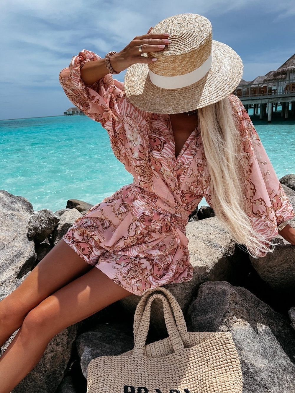 Combishort de style estival à imprimé tropical